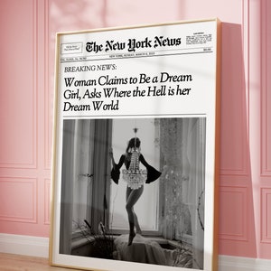 Trendy Newspaper Print, Retro Newsprint Headline Poster, GIRLY Apartment Decor, Preppy Wall Art, College Dorm Decor Print | Instant Download