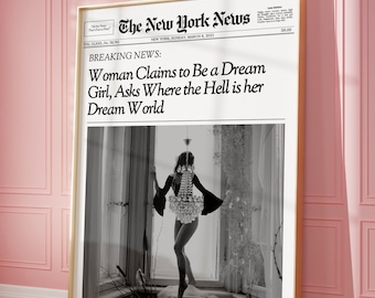 Trendy Newspaper Print, Retro Newsprint Headline Poster, GIRLY Apartment Decor, Preppy Wall Art, College Dorm Decor Print | Instant Download