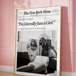 Impresión de periódico de moda: arte mural neoyorquino, póster de revista retro, impresión de pared de baño, decoración retro para dormitorio femenino / Descarga instantánea