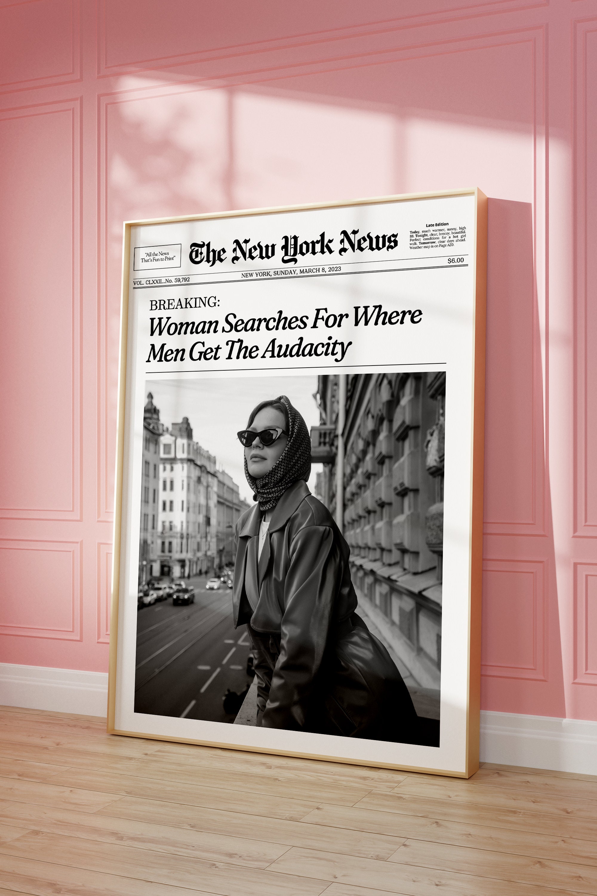 Trendy Newspaper Print, Headline Wall Art, New York News, Girly