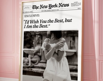 Newspaper Print, New York News Print, Trendy Wall Art Poster, Magazine Headline, Vintage Bar Cart, Girly It Girl Retro | Printable Wall Art