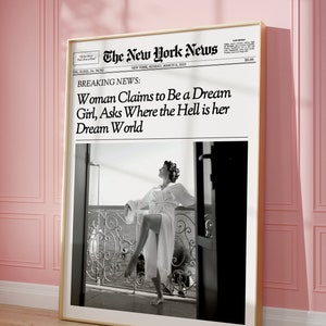 Trendy Newspaper Print, Retro Newsprint Headline Poster, GIRLY Apartment Decor, Preppy Wall Art, College Dorm Decor Print | Instant Download