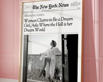 Trendy Newspaper Print, Retro Newsprint Headline Poster, GIRLY Apartment Decor, Preppy Wall Art, College Dorm Decor Print | Instant Download