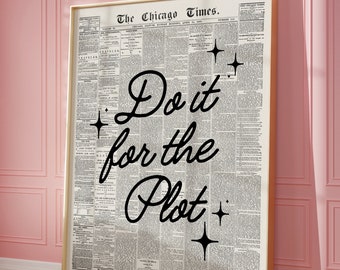 WOFUPMY Wandposter 'Do It For The Plot' - 30,5x40,6cm Retro Zeitungs Design Rosa