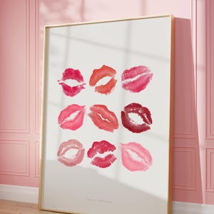 Lipstick Kisses Lips Kiss Print, Pink Red Wall Art Aesthetic Poster Funky Girly Prints | Bathroom poster, Dorm Wall art | Instant Download