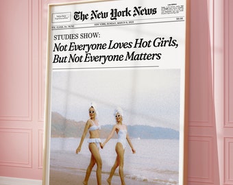 Trendy NewsPaper Print, New York News Wall Art, Hot Girls | That Girl Vintage Bar Cart, It Girl Dorm Retro Wall Art | Instant Download