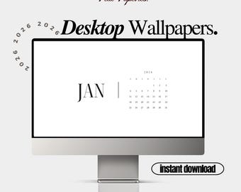 2026 Desktop Wallpaper Calendar: 12 Month Calendar Backgrounds White & Black | Mac and Windows