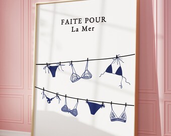 Vintage Coastal Wall Print, Trendy Bikini Poster, Italian Summer Wall Art, French Apartment Aesthetic, Laundry Day | Instant Download