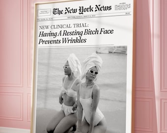 Trendy Newspaper Print, Bathroom Wall Art, retro poster, New York News | That Girl Art, Bar Cart, It Girl Dorm Wall Art | Instant Download