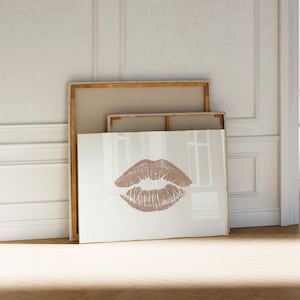 Neutral Wall art, Kiss Lips Print, Trendy Aesthetic print, Lipstick Poster, Beige Minimalist art | Apartment Wall art | Instant Download