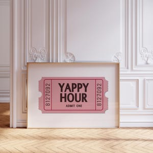 Yappy Hour Print, pink Happy Hour Bar Cart Wall Art, Bar Cart Printable, Retro Cocktail Art, Party Drink Sign, Instant Digital Download