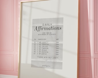 Affermazioni quotidiane Stampa artistica da parete Trendy / Stampa ricevuta ricetta assegno ospite / Arte minimalista estetica / Amore per se stessi Retro / Download istantaneo