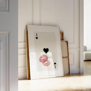 Arte della parete di carte da gioco, Arte della parete alla moda, Retro Kiss Lips, Stampa asso di cuori, Stampa Femme Fatale / Estetica dell'appartamento / Download istantaneo