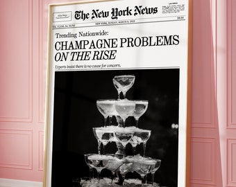 Pôster Swiftie da moda, arte de parede de jornais Champagne Problems, notícias de Nova York | Carrinho de bar vintage, arte de parede feminina | Arte de parede para impressão