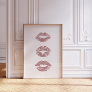 Neutral Art Aesthetic print, Kiss Lipstick Print, Beige Mauve Wall Art, Minimalist art | Bathroom poster, Dorm Wall art | Instant Download