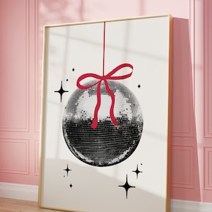 Weihnachts Disco Ball Wand Kunst, Weihnachtsornament | Urlaub Poster, Minimal Poster | ästhetisches Dekor, druckbare Wandkunst