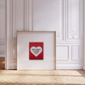 San Fran Loves You, trendy retro luciferdoosje, rode muurkunst, Californië print | Vintage luciferdoosje, appartement esthetiek | Digitale download