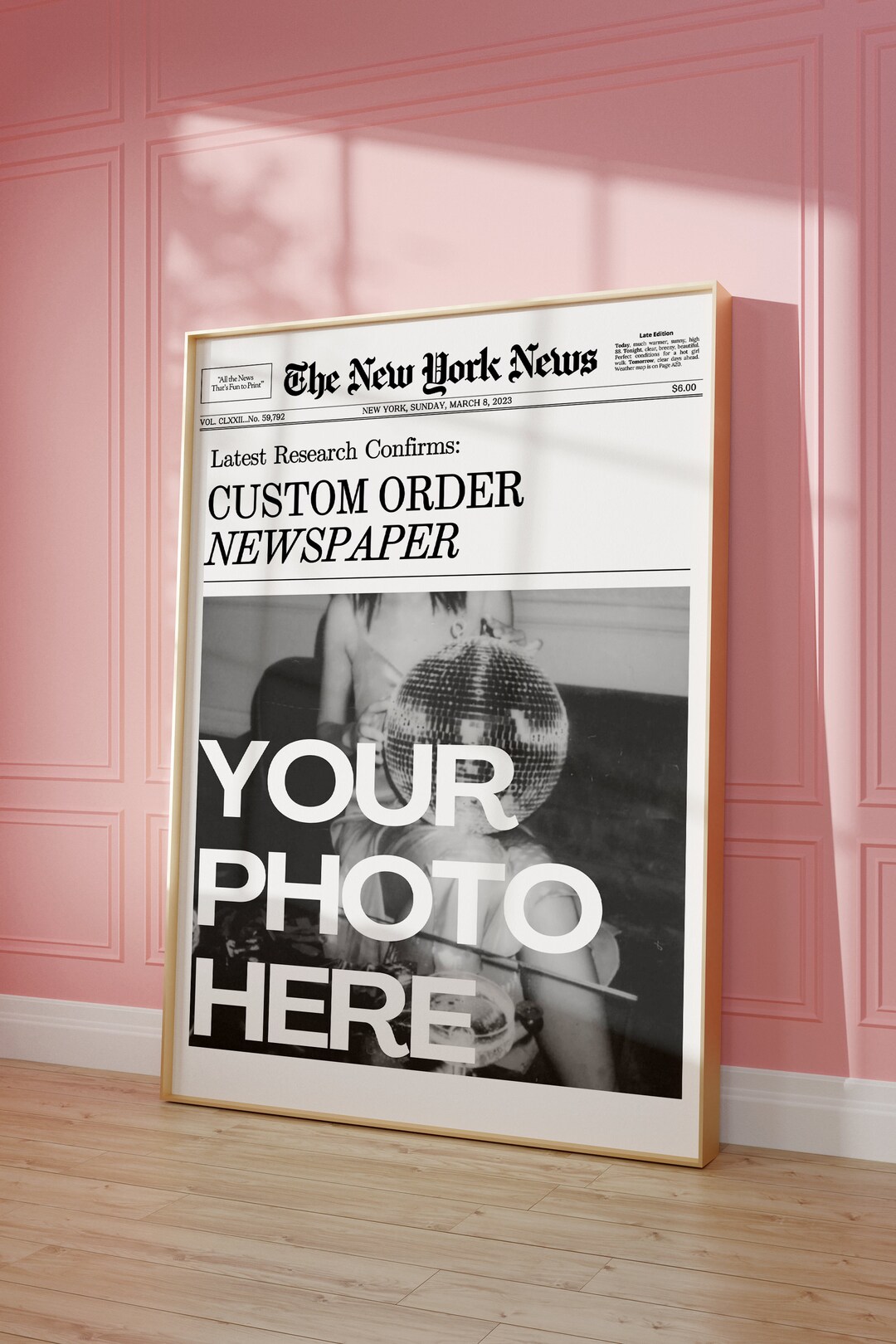 CUSTOM Newspaper Print, Personalized New York Newspaper Wall Art