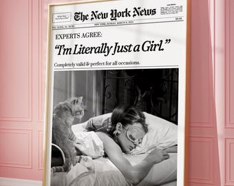 Trendiger Zeitungsdruck, New Yorker Wandkunst, Retro-Magazindruck, Badezimmerwanddruck, Girly Wohnheimzimmerdekor | Sofort Download