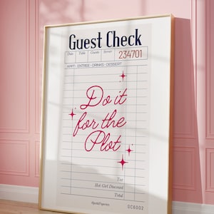 Do it For the Plot Guest Check Print, Retro Wall Art, Typography Poster, Apartment Aesthetic, Printable Wall Art, Digital Prints