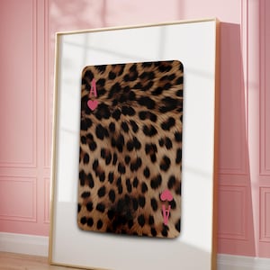 Stampa leopardata alla moda, decorazione da parete per appartamento, poster di moda retrò Y2K, carta da gioco, leopardo, estetica, rosa, decorazione da ragazza / Download immediato