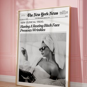 Trendy Newspaper Print: Girly Wall Art, New York News Dorm Decor, Retro Wall Art | Instant Download image 2