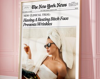 Newspaper Print Wall Art, Retro Headline Poster, Spa Salon Decor (Digital Download)