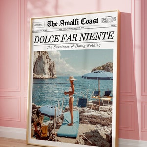 Impresión de periódico, Dolce Far Niente, La Dolce Vita, Arte mural de verano italiano, Titular de revista / Arte mural vintage de moda, Arte mural imprimible