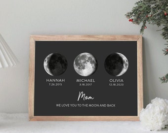 Mother’s Day Gift, Personalized Moon Phase Frame, Father's Day Gift, Moon Phase Art, Kids Name Sign, Personalized Gift, Moon Phase Print