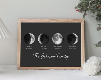 Mother’s Day Gift, Personalized Moon Phase Frame, Moon Phase Print, Moon Phase Art, Family Name Sign, Personalized Gift, Father's Day Gift