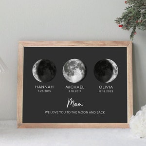 Mother’s Day Gift, Personalized Moon Phase Frame, Father's Day Gift, Moon Phase Art, Kids Name Sign, Personalized Gift, Moon Phase Print