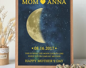 Mother’s Day Gift, Personalized Moon Phase Frame, Moon Phase Print, Moon Phase Wall Art, Star Map by Date, Personalized Gift, Birthday Gift