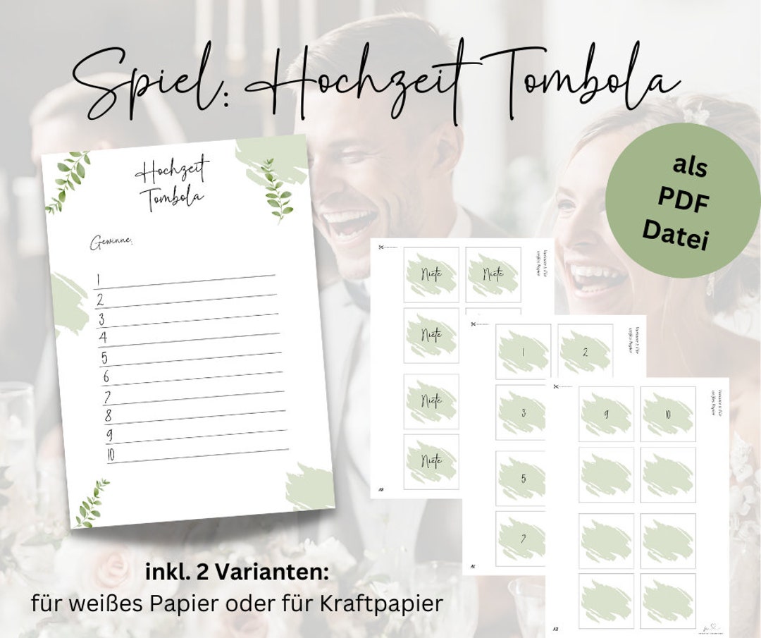 Hochzeit Spiel Tombola mit Losen zum selbst ausdrucken & beschriften