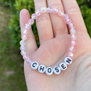 Christian chosen bracelet, pink beads  dainty, stretches to fit, multiple sizes available, perfect gift