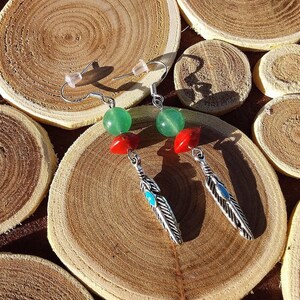 Seed the Church Earrings, Aventurine stone and silver feather *NATURAL*