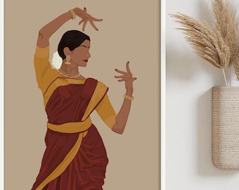 Bharatanatyam Art Print, Indian Classical Dance, Brown Girl (Digital Download)