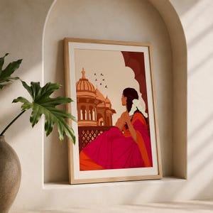 Traditional Indian Woman Art, Gajra Art, Tamil Girl Wall Art, Desi Brown Girl Art, Indian Art Print, South Asian Art Digital Download image 4