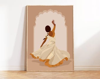 Kathak Dancer Print, Brown Girl Art, Ethnic Home Decor, South Asian Art (Digital Download)