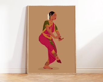 Bharatanatyam Dancer Art Print, South Asian Decor, Classical Dance Poster (Digital Download)