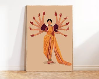 Bharatanatyam Dancer Wall Art, Indian Classical Dance Poster, South Asian Decor, Hasta Mudra Print, Tamil culture wall art Digital Download