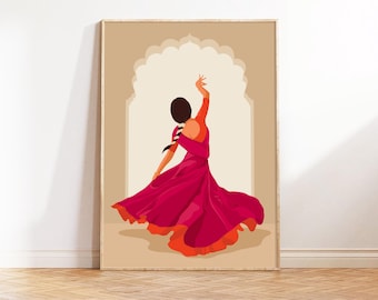 Kathak Dance Art Print, Indian Classical Dancer Print, South Asian Home Decor, Desi Art, Indian Woman Illustration,  Digital Download Poster