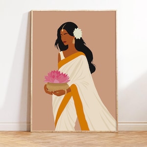 South Asian Art, Indian woman wall art, Modern Indian Art, South Indian Art, Tamil Artwork, Woman art, Desi print, Brown Girl Art