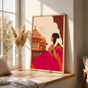 Traditional Indian Woman Art, Gajra Art, Tamil Girl Wall Art, Desi Brown Girl Art, Indian Art Print, South Asian Art Digital Download image 2