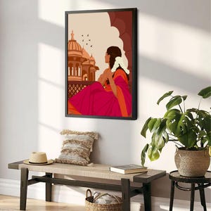 Traditional Indian Woman Art, Gajra Art, Tamil Girl Wall Art, Desi Brown Girl Art, Indian Art Print, South Asian Art Digital Download image 6