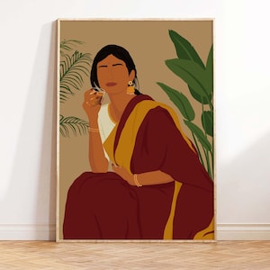 Indian Woman Drinking Chai Art Print: South Asian Desi Decor (Digital Download)