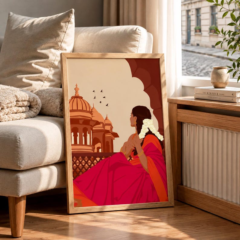 Traditional Indian Woman Art, Gajra Art, Tamil Girl Wall Art, Desi Brown Girl Art, Indian Art Print, South Asian Art Digital Download image 9