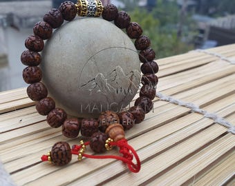 Natural aged dark black rudraksha adjustable bracelet with metal bead shiva bracelet, yoga bracelet, yoga gifts healing bracelet