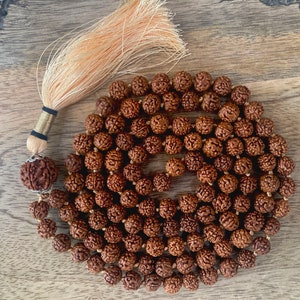 Five Mukhi Rudraksha Bead Mala, 108 + 1 Rudraksha Bead Necklace, 5 Faces Rudraksha Mala, Rudraksha Bead Necklace, Gift For Yoga Lover.