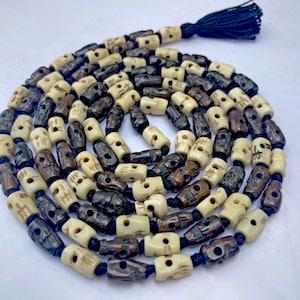 Dark Brown Buffalo Skull Bone/White Skull  Bead  Mala, 108 +1 Beads Necklace , Goddess Kali  , Hand Knotted Mala, Gift For Yoga  Jewelry,