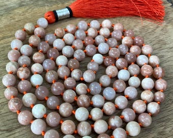 Stability mala, multi moonstone necklace, multi moonstone mala, statement necklace, 108 mala beads, yoga gift